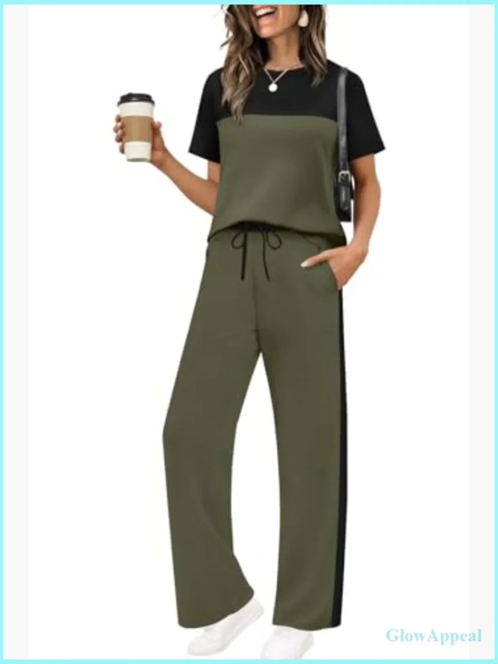 Two Piece Lounge Set Matching Wide Leg Pants Casual Travel Outfit